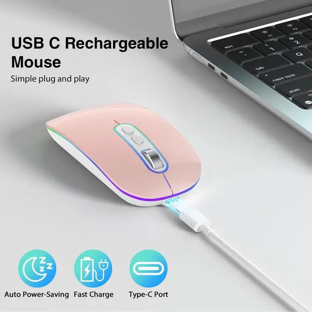 Alt view image 3 of 7 - Rechargeable Wireless Computer Mouse, Silent LED Mice for Home Office, Slim Lightweight Souris with USB Receiver for MacBook Air Laptop iPad PC Chromebook Notebook Tablet Window