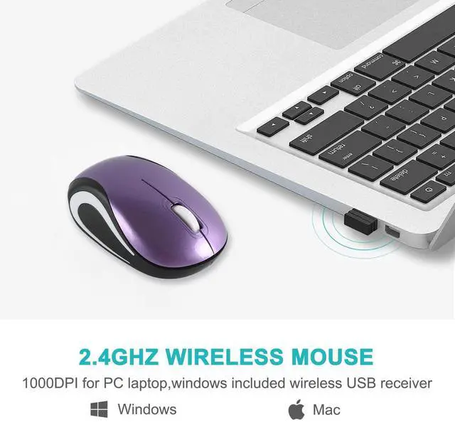 Alt view image 2 of 7 - Wireless Cute Mini Computer Mouse - Small Size, Portable, Compact Travel USB Optical Mice, 3 Buttons, 1000 DPI, Cordless for Laptop PC Computer Notebook MacBook, Kids & Girl Gift (Purple)