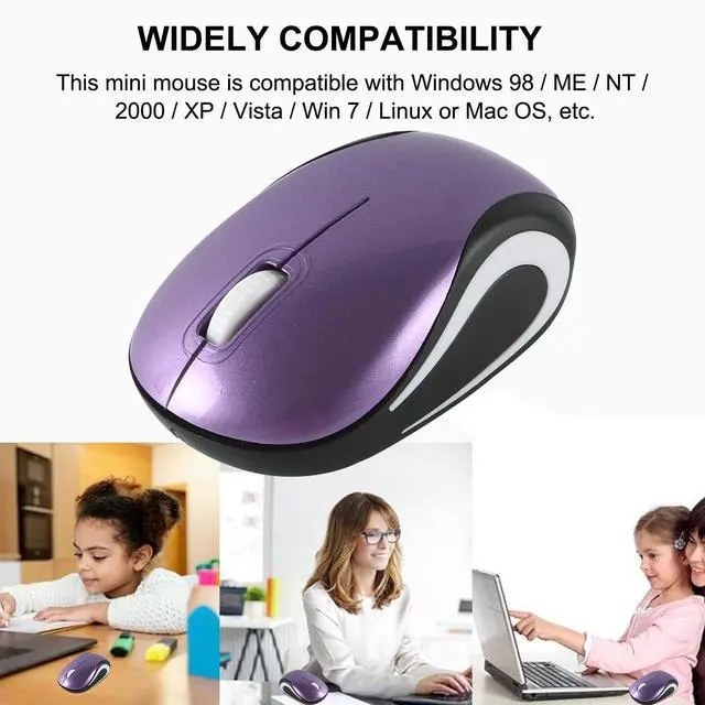 Alt view image 3 of 7 - Wireless Cute Mini Computer Mouse - Small Size, Portable, Compact Travel USB Optical Mice, 3 Buttons, 1000 DPI, Cordless for Laptop PC Computer Notebook MacBook, Kids & Girl Gift (Purple)