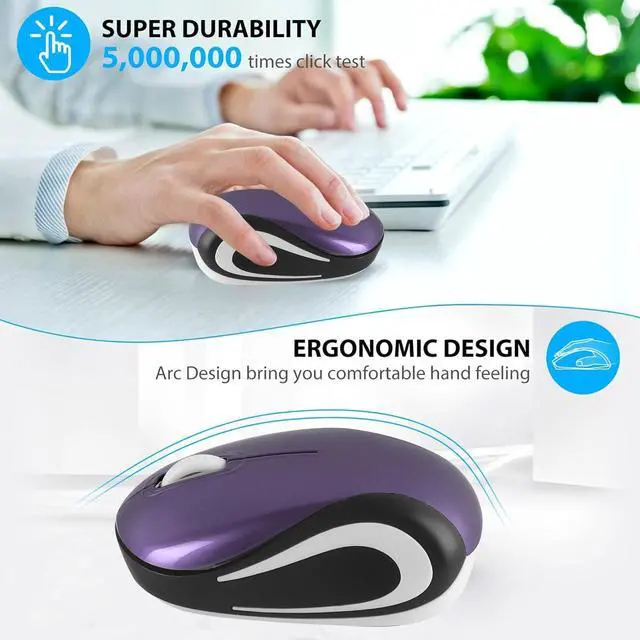 Alt view image 5 of 7 - Wireless Cute Mini Computer Mouse - Small Size, Portable, Compact Travel USB Optical Mice, 3 Buttons, 1000 DPI, Cordless for Laptop PC Computer Notebook MacBook, Kids & Girl Gift (Purple)