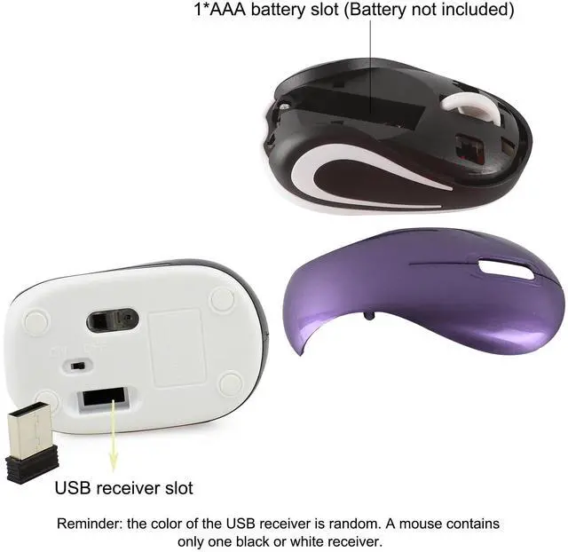 Alt view image 6 of 7 - Wireless Cute Mini Computer Mouse - Small Size, Portable, Compact Travel USB Optical Mice, 3 Buttons, 1000 DPI, Cordless for Laptop PC Computer Notebook MacBook, Kids & Girl Gift (Purple)
