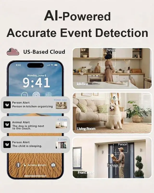 Alt view image 4 of 7 - 2K Indoor Security Camera (2-Pack), Dual-Band 2.4/5GHz WiFi Pet & Baby Monitor, AI Event Detection with Smart Search, Color Night Vision, 2-Way Audio, Human Detection, US App