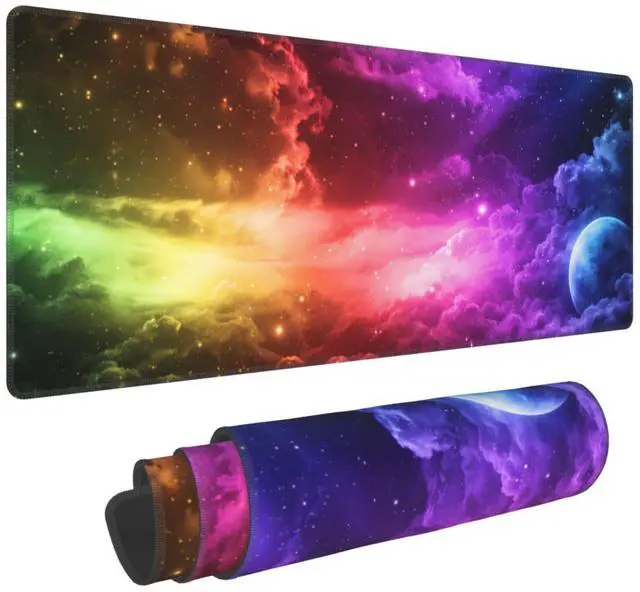 Main image of Colorful Galaxy Extended Gaming Mouse Pad 31.5" x 11.8", Large Desk Mat with Non-Slip Rubber Base and Stitched Edges for Keyboard and Mouse Office & Gaming Mousepad