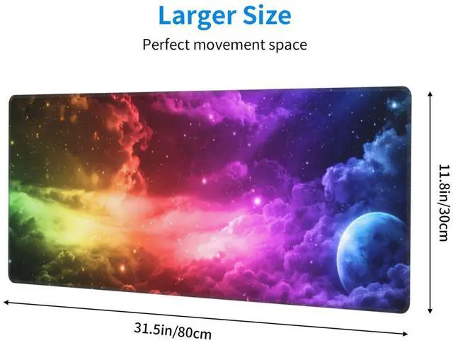Alt view image 2 of 7 - Colorful Galaxy Extended Gaming Mouse Pad 31.5" x 11.8", Large Desk Mat with Non-Slip Rubber Base and Stitched Edges for Keyboard and Mouse Office & Gaming Mousepad