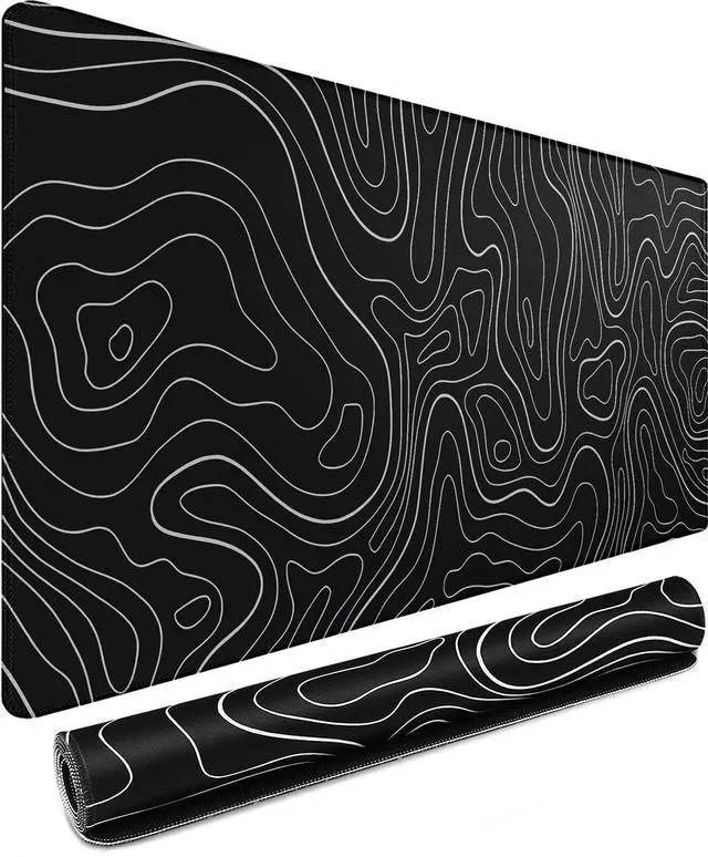 Main image of Mousepad, 31.5 x 15.7 in Large Gaming Mouse Pad with Stitched Edge, Extended Desk Mat with Non-Slip Rubber Base Water Resist Keyboard Pad for Office Game Home XXL, Black White Lines