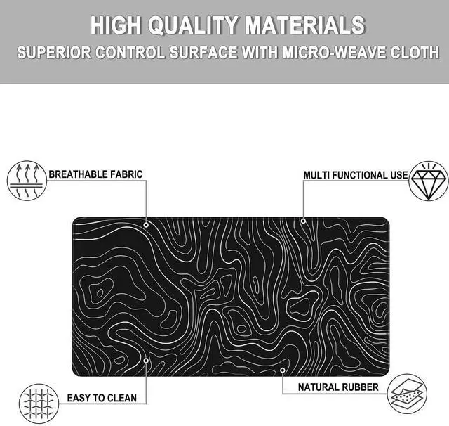 Alt view image 3 of 7 - Mousepad, 31.5 x 15.7 in Large Gaming Mouse Pad with Stitched Edge, Extended Desk Mat with Non-Slip Rubber Base Water Resist Keyboard Pad for Office Game Home XXL, Black White Lines