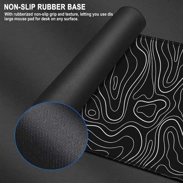 Alt view image 2 of 7 - Mousepad, 31.5 x 15.7 in Large Gaming Mouse Pad with Stitched Edge, Extended Desk Mat with Non-Slip Rubber Base Water Resist Keyboard Pad for Office Game Home XXL, Black White Lines