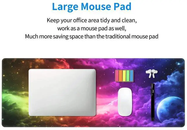 Alt view image 5 of 7 - Colorful Galaxy Extended Gaming Mouse Pad 31.5" x 11.8", Large Desk Mat with Non-Slip Rubber Base and Stitched Edges for Keyboard and Mouse Office & Gaming Mousepad