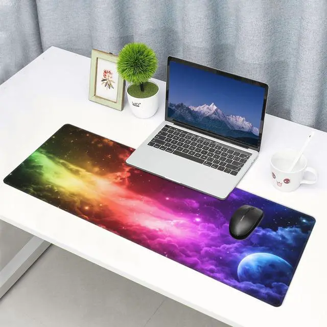 Alt view image 6 of 7 - Colorful Galaxy Extended Gaming Mouse Pad 31.5" x 11.8", Large Desk Mat with Non-Slip Rubber Base and Stitched Edges for Keyboard and Mouse Office & Gaming Mousepad