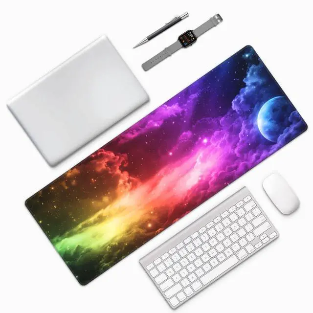 Alt view image 7 of 7 - Colorful Galaxy Extended Gaming Mouse Pad 31.5" x 11.8", Large Desk Mat with Non-Slip Rubber Base and Stitched Edges for Keyboard and Mouse Office & Gaming Mousepad