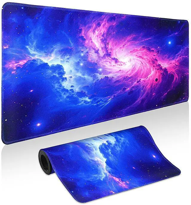 Main image of Mouse Pad Gaming - Desk Mat for Keyboard and Mouse - Purple Galaxy Space Large Mouse Pads for Desk, Gaming Mousepad with Non-Slip Base, Desks Pad (31.5" X 11.8") for Game, Office and Home