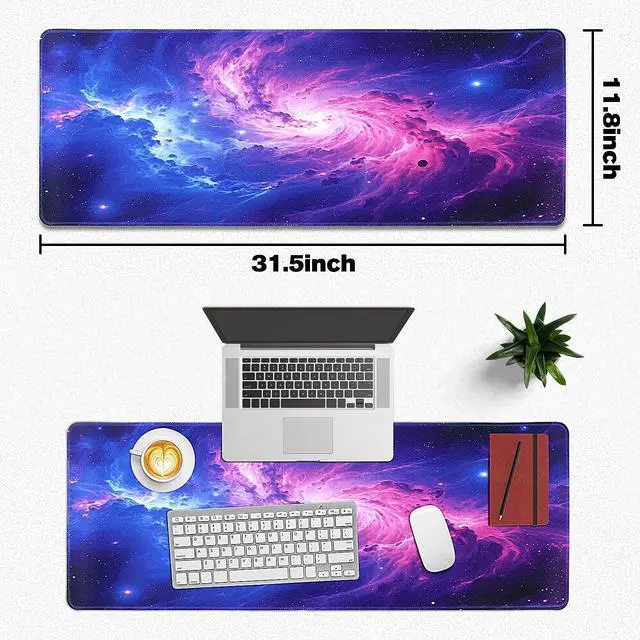 Alt view image 5 of 7 - Mouse Pad Gaming - Desk Mat for Keyboard and Mouse - Purple Galaxy Space Large Mouse Pads for Desk, Gaming Mousepad with Non-Slip Base, Desks Pad (31.5" X 11.8") for Game, Office and Home