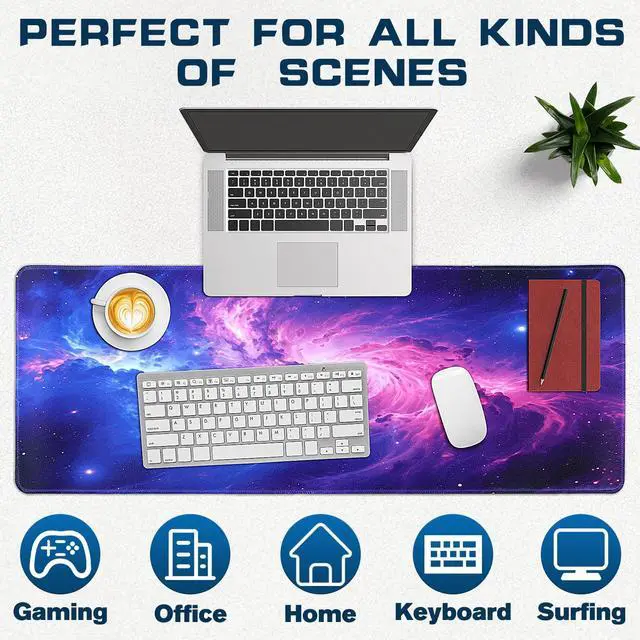 Alt view image 6 of 7 - Mouse Pad Gaming - Desk Mat for Keyboard and Mouse - Purple Galaxy Space Large Mouse Pads for Desk, Gaming Mousepad with Non-Slip Base, Desks Pad (31.5" X 11.8") for Game, Office and Home