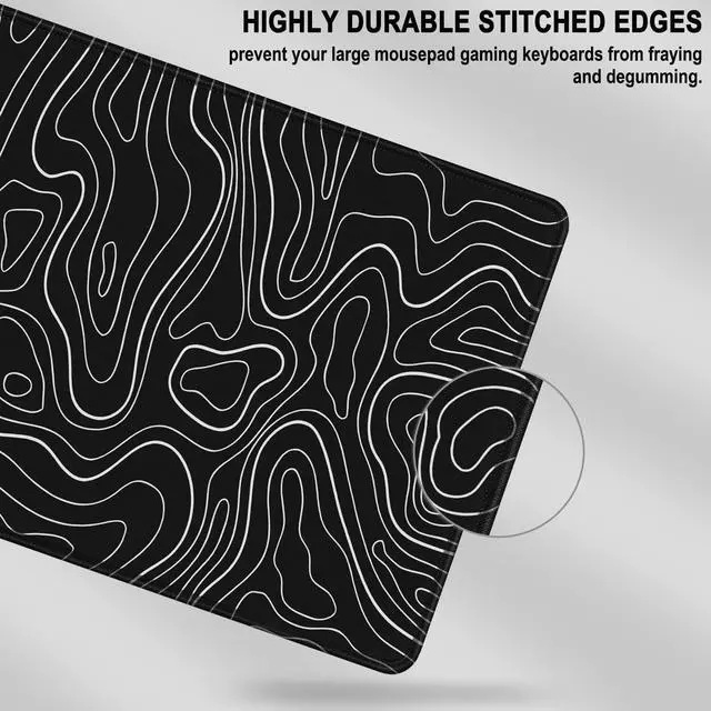 Alt view image 4 of 7 - Mousepad, 31.5 x 15.7 in Large Gaming Mouse Pad with Stitched Edge, Extended Desk Mat with Non-Slip Rubber Base Water Resist Keyboard Pad for Office Game Home XXL, Black White Lines
