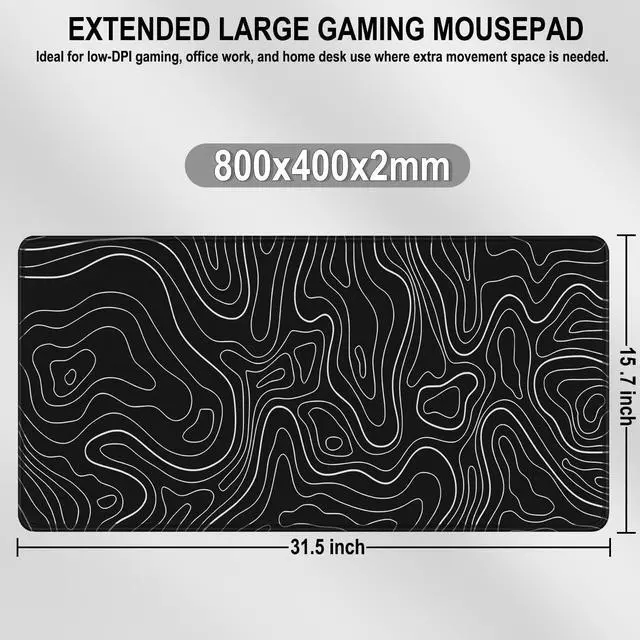 Alt view image 5 of 7 - Mousepad, 31.5 x 15.7 in Large Gaming Mouse Pad with Stitched Edge, Extended Desk Mat with Non-Slip Rubber Base Water Resist Keyboard Pad for Office Game Home XXL, Black White Lines