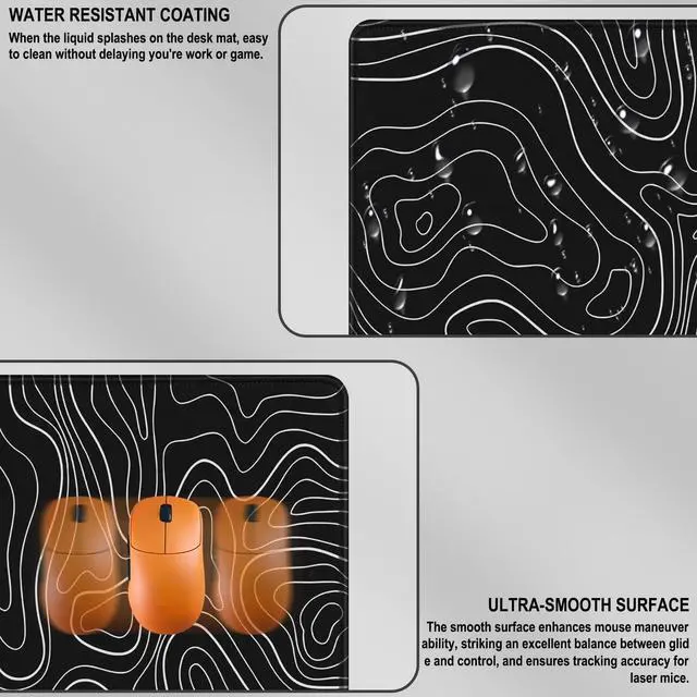 Alt view image 6 of 7 - Mousepad, 31.5 x 15.7 in Large Gaming Mouse Pad with Stitched Edge, Extended Desk Mat with Non-Slip Rubber Base Water Resist Keyboard Pad for Office Game Home XXL, Black White Lines