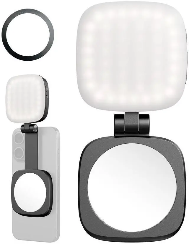 Main image of Magnetic Selfie Light for iPhone, Phone Light with a Mirror, Instant Attachment for MagSafe, for Selfies, Video Conference, Vibe P48 Black