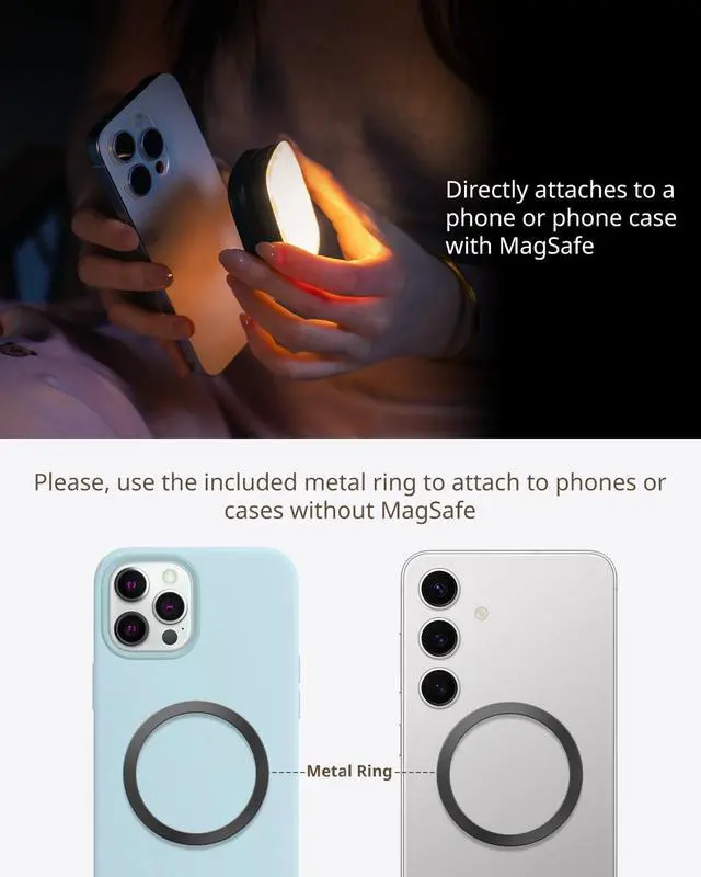 Alt view image 3 of 7 - Magnetic Selfie Light for iPhone, Phone Light with a Mirror, Instant Attachment for MagSafe, for Selfies, Video Conference, Vibe P48 Black