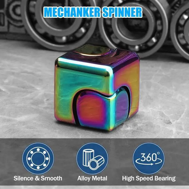 Alt view image 4 of 7 - Infinity Gear Fidget Cube Spinner for Kid Adult, Transformable Spinning Top Metallic Fidget Toys for Anti-Anxiety Stress Relief Autism Finger Hand Spinner, 2-in-1 Cube Toy for Desk Office Classroom