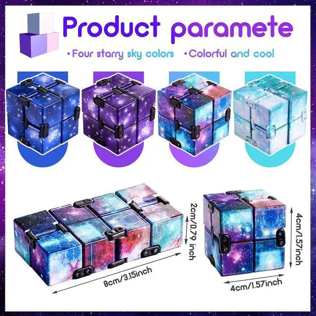 Alt view image 2 of 7 - Cube Anxiety Relief Toy Hand Held Magic Sensory Stress Cube Toy for Adults Relieve Stress Christmas Party Favors(4 Pcs,Starry)