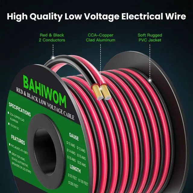 Alt view image 2 of 7 - 16 Gauge Wire 100FT 12V/24V DC Low Voltage Electrical Wire 2 Conductors Cable Flexible PVC Jacket Copper Clad Aluminum Extension Cord for Speaker, LED Strips, Automotive,Business