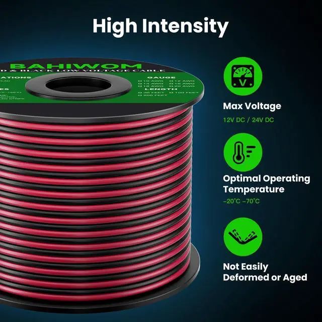 Alt view image 4 of 7 - 16 Gauge Wire 100FT 12V/24V DC Low Voltage Electrical Wire 2 Conductors Cable Flexible PVC Jacket Copper Clad Aluminum Extension Cord for Speaker, LED Strips, Automotive,Business