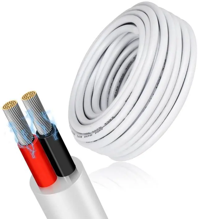 Main image of 22 Gauge 2 Conductor Electrical Wire, 16.4FT Low Voltage 22/2 Tinned Copper Stranded 2 Wire Cable, 22 AWG White Flexible Extension Power Cord for Automotive, LED Lamp, Outdoor Landscape Lighting Etc