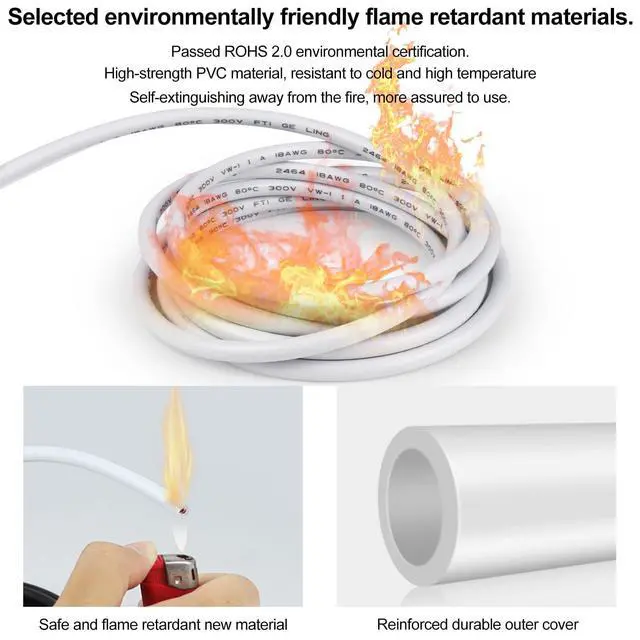 Alt view image 6 of 7 - 22 Gauge 2 Conductor Electrical Wire, 16.4FT Low Voltage 22/2 Tinned Copper Stranded 2 Wire Cable, 22 AWG White Flexible Extension Power Cord for Automotive, LED Lamp, Outdoor Landscape Lighting Etc