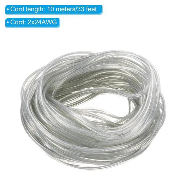 Alt view image 2 of 7 - 32.8Ft 24/2 PVC Covered Copper Wire, 300V Soft Speaker Wire Insulated Heat Resistant Electronical Flexible Cable for LED Light Strip Audio Speaker Sound System, Clear, UL Listed