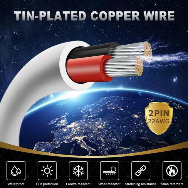 Alt view image 2 of 7 - 22 Gauge 2 Conductor Electrical Wire, 32.8FT White Stranded Low Voltage 22/2 Cable PVC Case, 22 AWG Tinned Copper 2 Wire Cable Extension Power Cord for Strips LED Lamp Lighting Automotive