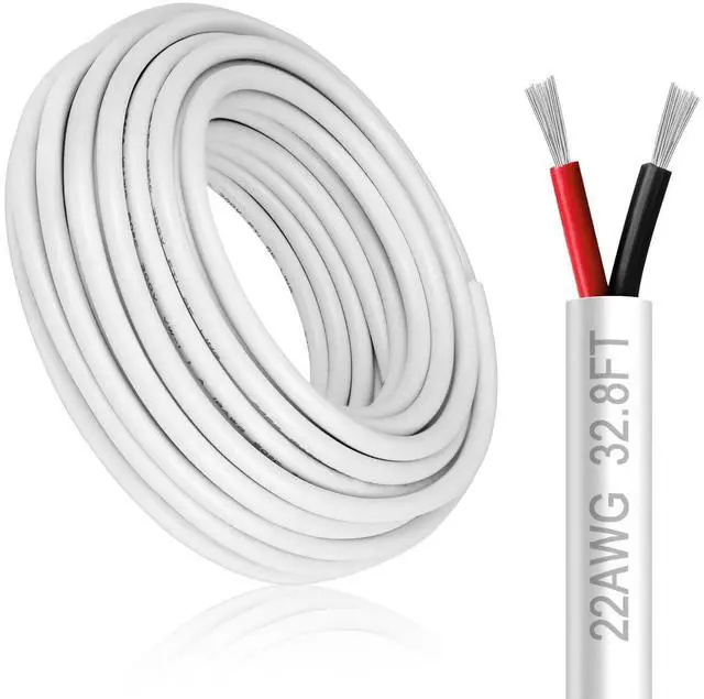 Main image of 22 Gauge 2 Conductor Electrical Wire, 32.8FT White Stranded Low Voltage 22/2 Cable PVC Case, 22 AWG Tinned Copper 2 Wire Cable Extension Power Cord for Strips LED Lamp Lighting Automotive
