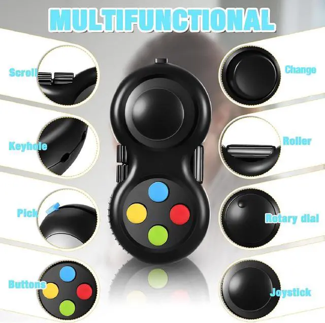 Alt view image 3 of 6 - 2 Pcs Fidget Toys for Adults Controller Fidget Pad Stress Relief Cube Clicker Game Controller Sensory Educational Toy for ADHD Autism Relief Stress Anxiety(Black Style)