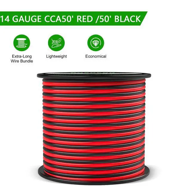 Alt view image 2 of 6 - 14 Gauge Wire, 50FT, 2 Conductor Red & Black PVC Cable, 14AWG Copper Clad Aluminum Extension Cord for Speaker, LED, Car Wire, Automotive 12V/24V DC