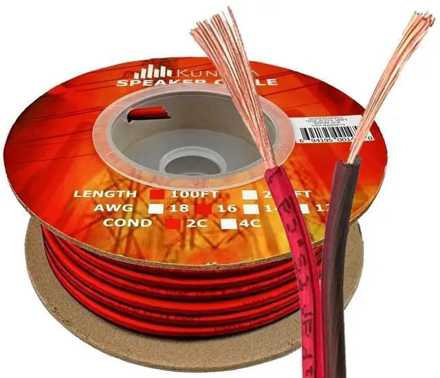 Main image of 16 Gauge 16GA AWG 2 Conductors Speaker Cable Wire 2C CCA Conductors Copper Clad Aluminum CCAL 100FT 100 FT 30 Meters Red Black for Home Audio, Car Audio