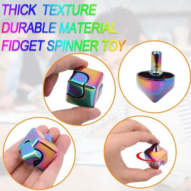 Alt view image 2 of 6 - Fidget Cube Spinner Anti-Anxiety Focusing Fidget Toys EDC Fidgets Spinner 4-in-1 Toy Metallic Focus Toy Cube Finger Top Desktop ADHD Stress Relieve Toys for Kids and Adults (Rainblow)