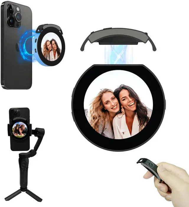 Main image of Vlog Selfie Monitor Screen, Magnetic Phone Vlog Selfie Monitor Screen Bluetooth Remote, Using Phone Rear Camera for Selfie Vlog Live Stream TikTok, Compatible with iPhone & Android, Aluminum 2025 New