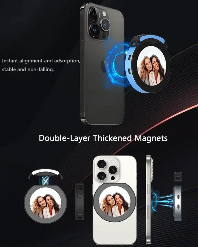 Alt view image 6 of 7 - Vlog Selfie Monitor Screen, Magnetic Phone Vlog Selfie Monitor Screen Bluetooth Remote, Using Phone Rear Camera for Selfie Vlog Live Stream TikTok, Compatible with iPhone & Android, Aluminum 2025 New