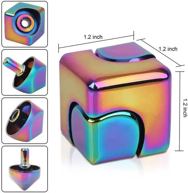Alt view image 4 of 6 - Fidget Cube Spinner Anti-Anxiety Focusing Fidget Toys EDC Fidgets Spinner 4-in-1 Toy Metallic Focus Toy Cube Finger Top Desktop ADHD Stress Relieve Toys for Kids and Adults (Rainblow)