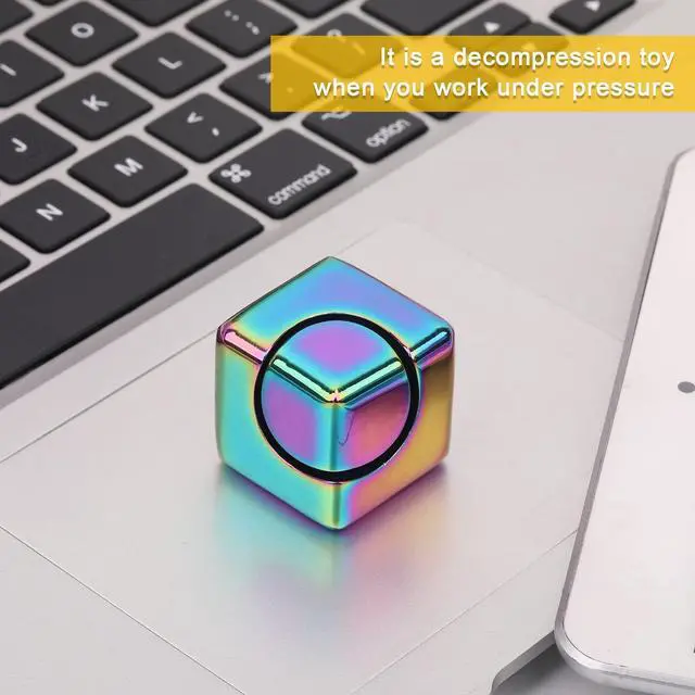 Alt view image 6 of 6 - Fidget Cube Spinner Anti-Anxiety Focusing Fidget Toys EDC Fidgets Spinner 4-in-1 Toy Metallic Focus Toy Cube Finger Top Desktop ADHD Stress Relieve Toys for Kids and Adults (Rainblow)