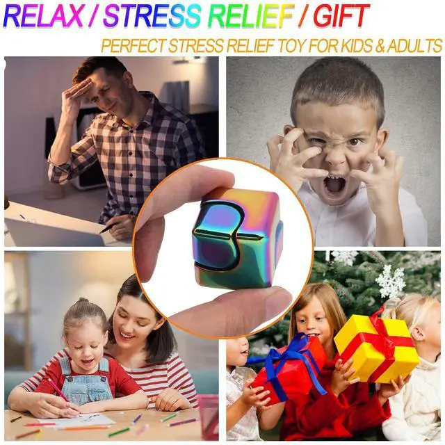 Alt view image 5 of 6 - Fidget Cube Spinner Anti-Anxiety Focusing Fidget Toys EDC Fidgets Spinner 4-in-1 Toy Metallic Focus Toy Cube Finger Top Desktop ADHD Stress Relieve Toys for Kids and Adults (Rainblow)