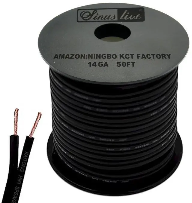 Main image of 14AWG Gauge Speaker Cable Speaker Wire Black 50FT 100FT (50FT), Elastic PVC, Great Use for Car Speakers Stereos, Home Theater Speakers, Surround Sound, Radio