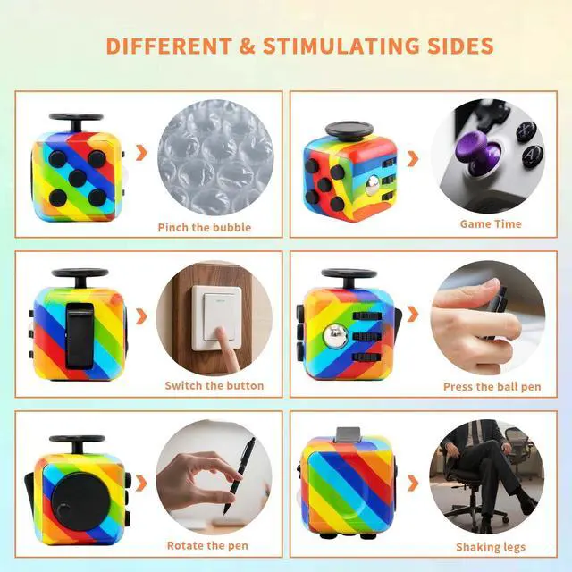 Alt view image 3 of 7 - Fidget Cube for Adults, 4-Pack Cube Fidget Anxiety Relief, Silent & Audible Fidget Cube for Anxiety Relief, Handheld Sensory Toy for ADD/ADHD/OCD, Focus & Relaxation