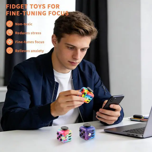 Alt view image 6 of 7 - Fidget Cube for Adults, 4-Pack Cube Fidget Anxiety Relief, Silent & Audible Fidget Cube for Anxiety Relief, Handheld Sensory Toy for ADD/ADHD/OCD, Focus & Relaxation