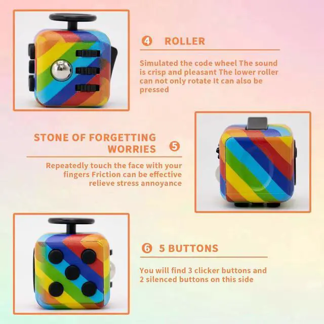 Alt view image 5 of 7 - Fidget Cube for Adults, 4-Pack Cube Fidget Anxiety Relief, Silent & Audible Fidget Cube for Anxiety Relief, Handheld Sensory Toy for ADD/ADHD/OCD, Focus & Relaxation