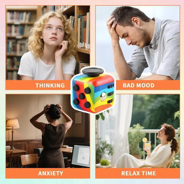 Alt view image 7 of 7 - Fidget Cube for Adults, 4-Pack Cube Fidget Anxiety Relief, Silent & Audible Fidget Cube for Anxiety Relief, Handheld Sensory Toy for ADD/ADHD/OCD, Focus & Relaxation