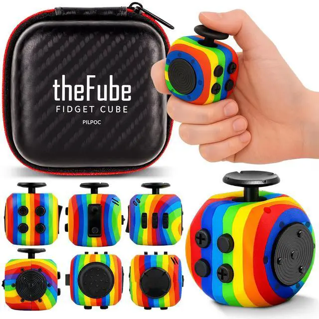 Main image of theFube Fidget Cube, 6-Sided Stress Relief & Focus Toy for Adults & Kids, Boosts Concentration, Mindfulness Aid, Silent & Audible Modes, Includes Carry Case for Portability (Rainbow)