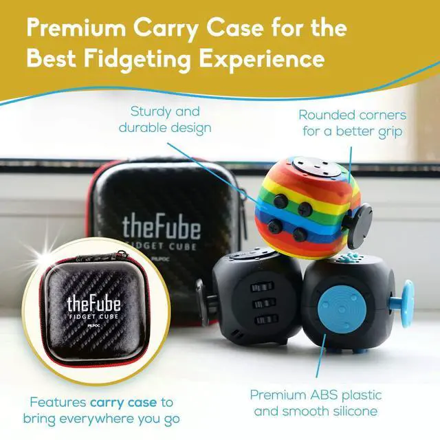 Alt view image 5 of 7 - theFube Fidget Cube, 6-Sided Stress Relief & Focus Toy for Adults & Kids, Boosts Concentration, Mindfulness Aid, Silent & Audible Modes, Includes Carry Case for Portability (Rainbow)