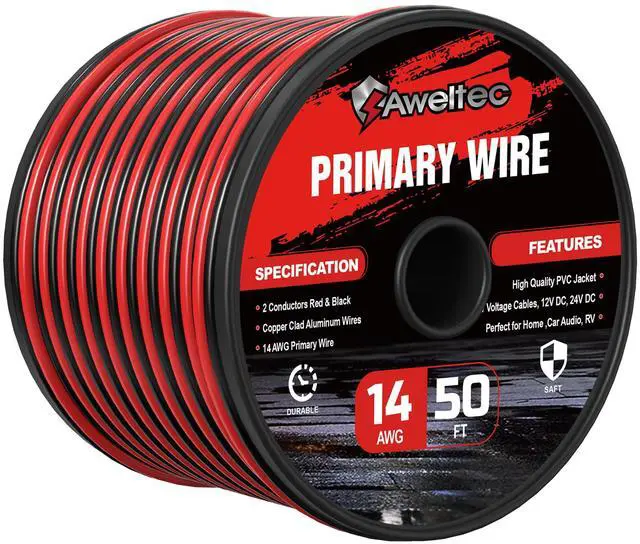 Main image of 14 Gauge Wire, 14AWG 50FT Automotive Electrical Wire, 2 Conductor Red Black Primary Cable, Copper Clad Aluminum Wire for LED Light Strips, Car Audio, Speakers,12V/24V DC