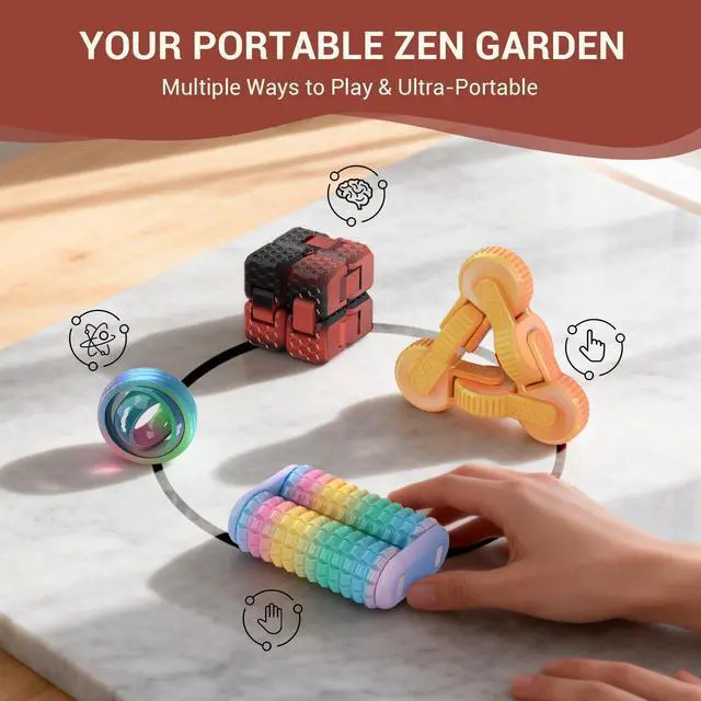 Alt view image 2 of 6 - - Handheld Fidget Toy for Adults , 4PC Fidget Toys Set Fidgets for Classroom, Finger Spinners,Infinity Cube, Fidget Cube, Stress Relief Desk Cool Gadget for Kids Teen