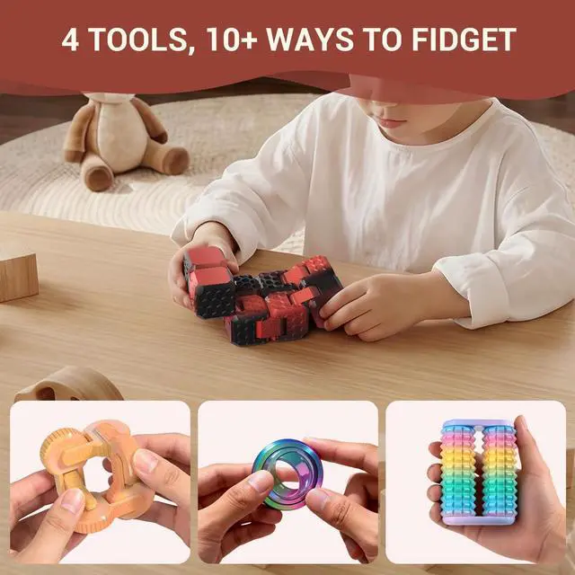 Alt view image 3 of 6 - - Handheld Fidget Toy for Adults , 4PC Fidget Toys Set Fidgets for Classroom, Finger Spinners,Infinity Cube, Fidget Cube, Stress Relief Desk Cool Gadget for Kids Teen